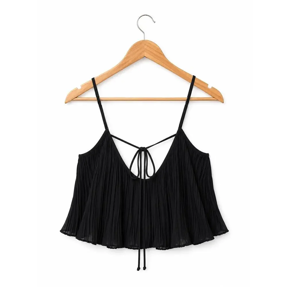 Free People Intimately Ribbed Swing Cami Tank Top Black Boho Coastal Cropped S